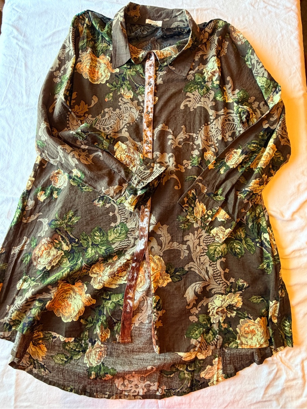 Floral Print Long-Sleeve Women’s Blouse - Brow